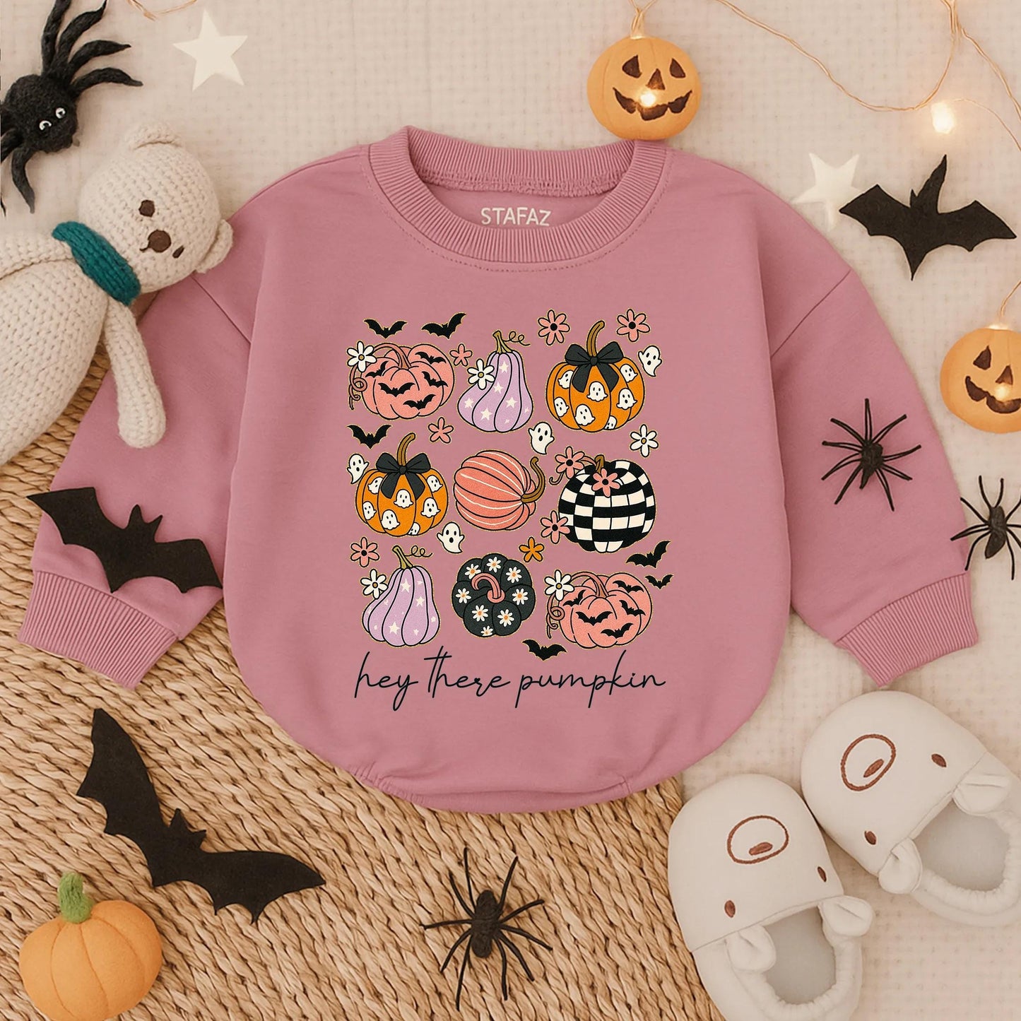 Hey There Pumpkin Baby Romper - Spooky Halloween Outfit for Baby Boy or Girl - Retro Glitter Autumn Clothes - First Halloween Bodysuit