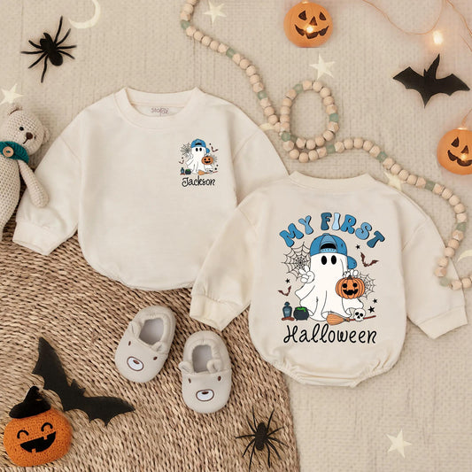 Customized My First Halloween Baby Boy Boo Romper Ghost Pumpkin Oversized Spooky Dude Costume Comfortable