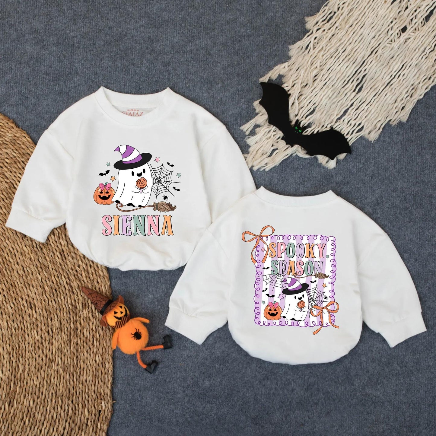Custom Spooky Ghost Bubble Romper Personalized Halloween Baby Outfit Cute Fall Ghost Toddler Clothes Perfect Pumpkin Patch Gift