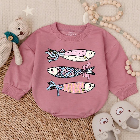 Groovy Girly Sardine Bubble Romper Adorable Pink Bow Baby Girl Outfit Unique Infant Bodysuit Vintage Style Cotton Soft Comfortable Cute Newborn Gift