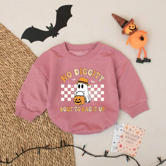 Spooky Ghost No Diggity Baby Romper: Funny Halloween Outfit for Your Little Boo, Jack-O-Lantern Bodysuit Gift, Cartoon Halloween Costume 138