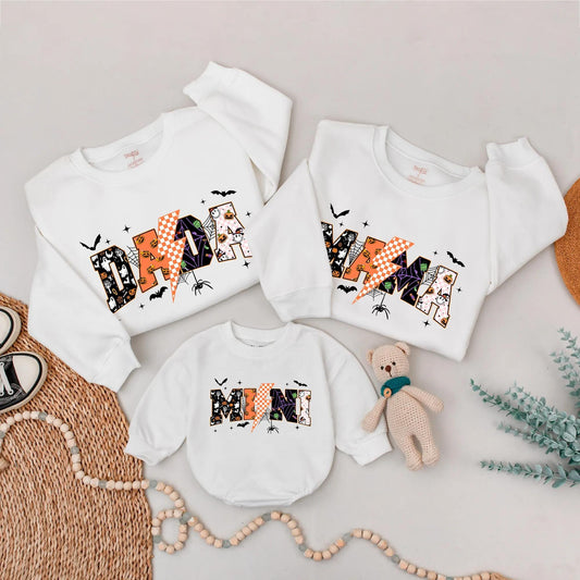Retro Halloween Family Matching Sweatshirt Cute Spooky Ghost Pumpkin Fall Outfit Custom Personalized Gift