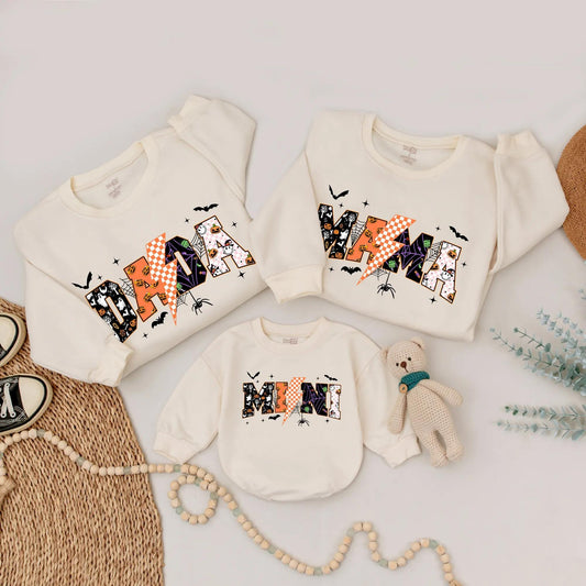 Retro Halloween Family Matching Sweatshirt Cute Spooky Ghost Pumpkin Fall Outfit Custom Personalized Gift