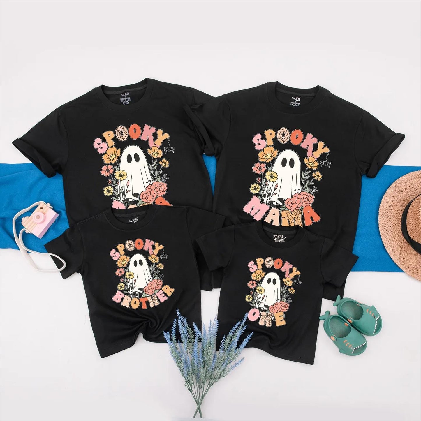 Spooky Family Matching Shirts Retro Ghost & Floral Halloween Tees, Cute Custom Outfit, Baby Romper, Family Matching, Trick or Treat