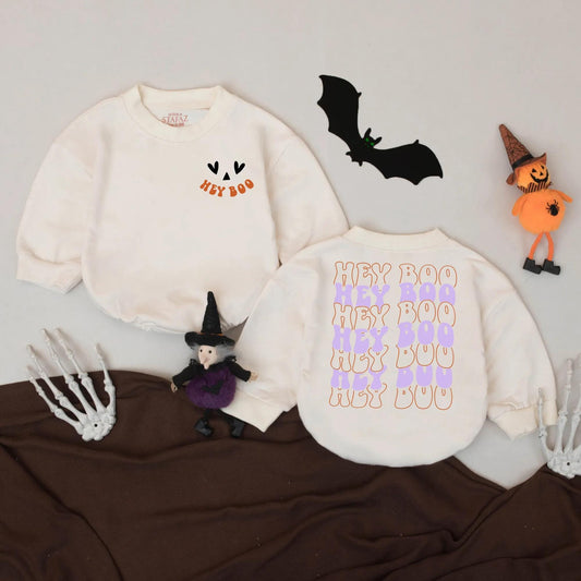 Hey Boo Baby Romper Cute Ghost Halloween Bodysuit Spooky Season First Halloween Outfit Fall Baby Clothes Adorable Boo Baby Gift