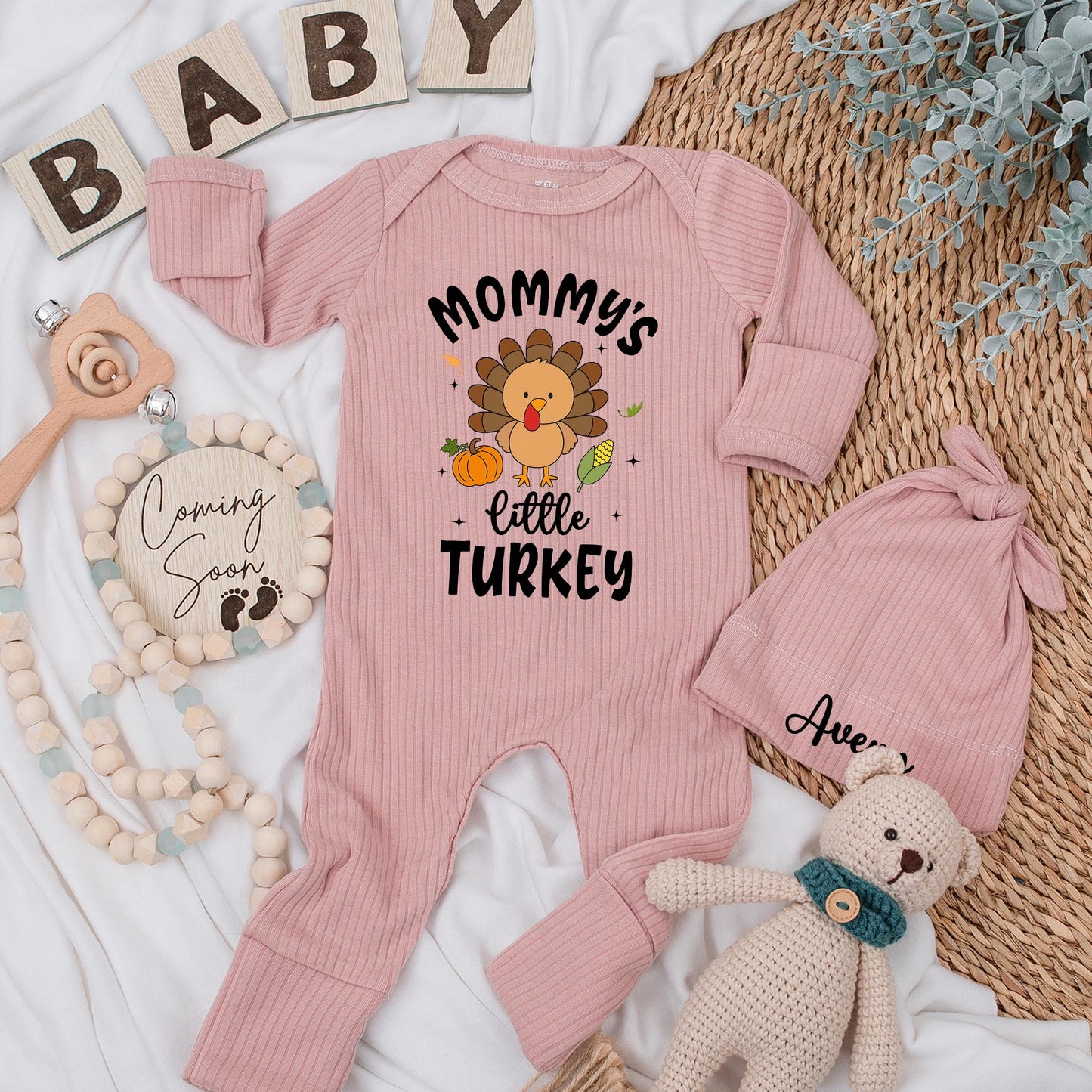 Mommy's Little Turkey Baby Bodysuit - Thanksgiving Outfit for Baby's First Turkey Day Romper Gift Fall Newborn