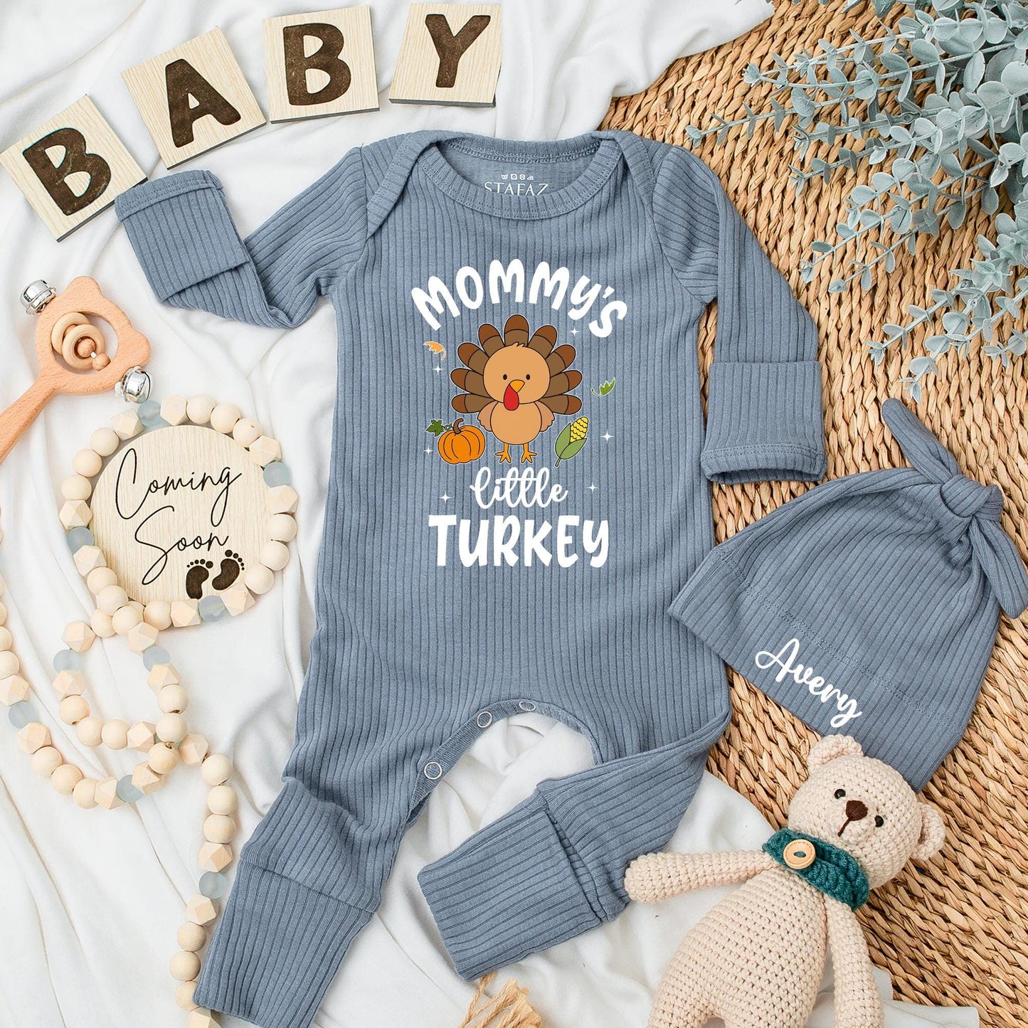 Mommy's Little Turkey Baby Bodysuit - Thanksgiving Outfit for Baby's First Turkey Day Romper Gift Fall Newborn