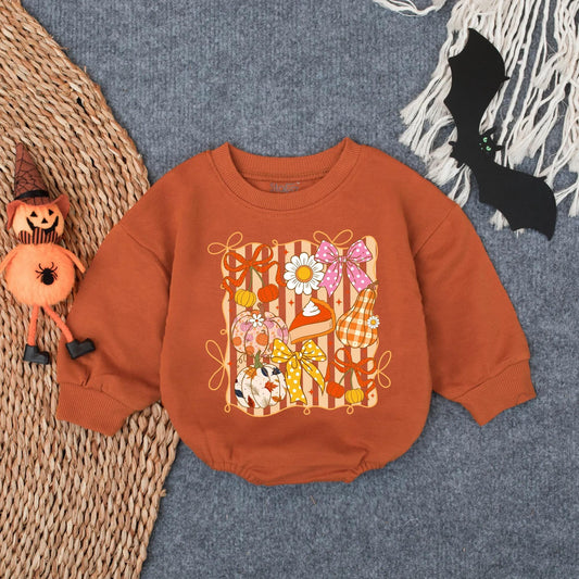 Baby Girl Pumpkin Floral Glitter Bubble Romper First Thanksgiving Autumn Fall Harvest Cozy Outfit My 1st Turkey Day Gift