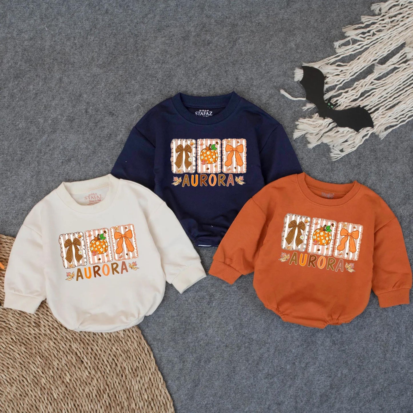 Christian Floral Pumpkin Romper Baby Girl Name Custom Preppy Autumn Fall Bodysuit Faith Baby Gift