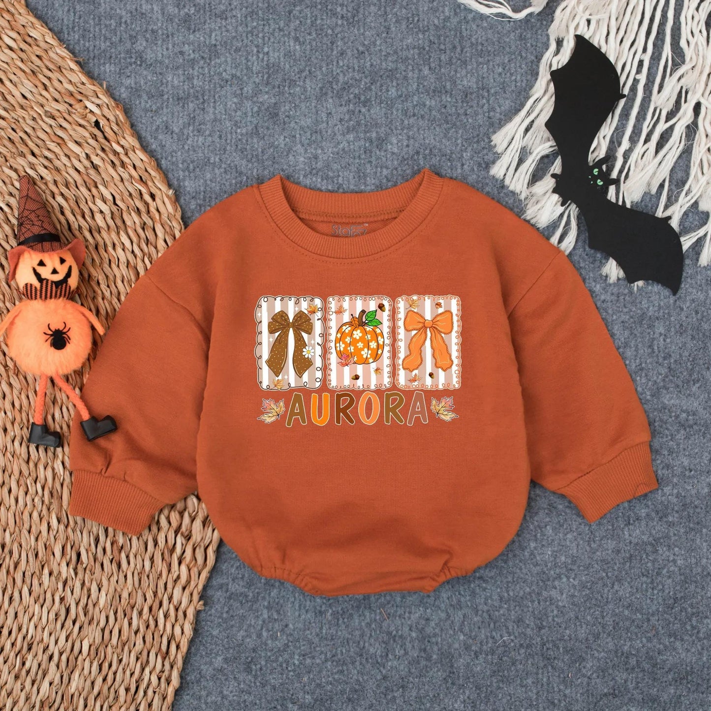 Christian Floral Pumpkin Romper Baby Girl Name Custom Preppy Autumn Fall Bodysuit Faith Baby Gift