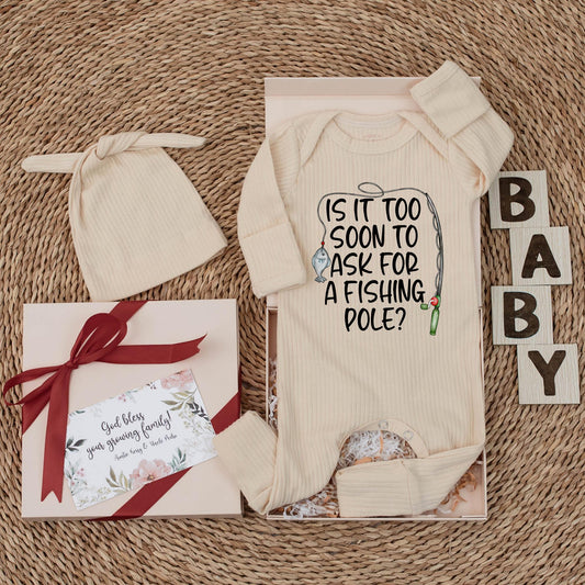 Is It Too Soon for a Fishing Pole Baby Bodysuit Funny Fishing Romper Newborn Outfit Baby Shower Gift Cute Whimsical Design