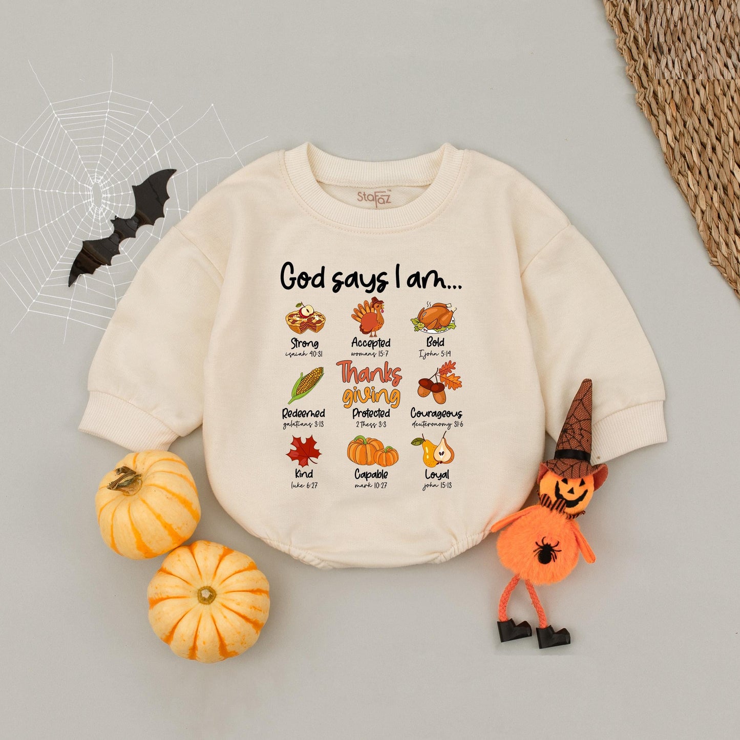 God Says I Am Thanksgiving Baby Romper, Cute Christian Babysuit, Biblical Toddler Outfit, Autumn Newborn Gift, Little Turkey, Blessed and Loyal 138