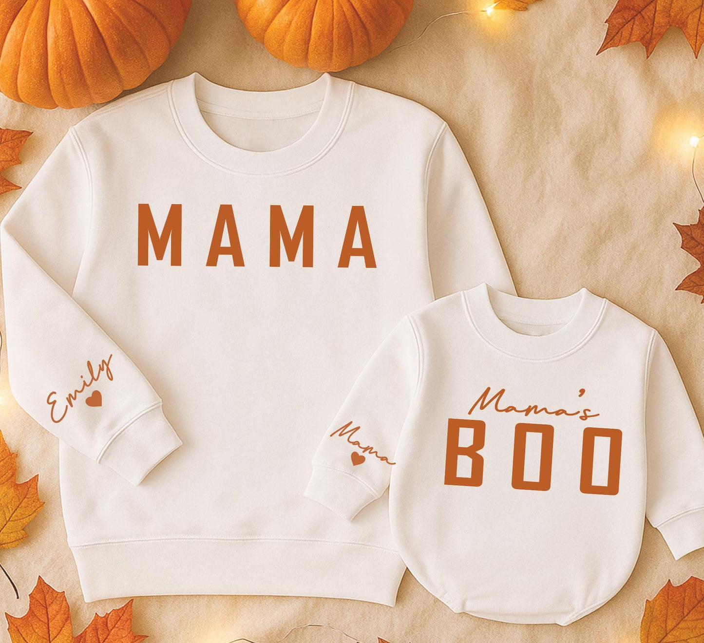 Mama & Me Sweatshirts: Baby Girl Pumpkin Romper, Mommy and Me Outfits, Personalized Emily Sleeve, Matching Family Fall Sets, Baby Shower Gift