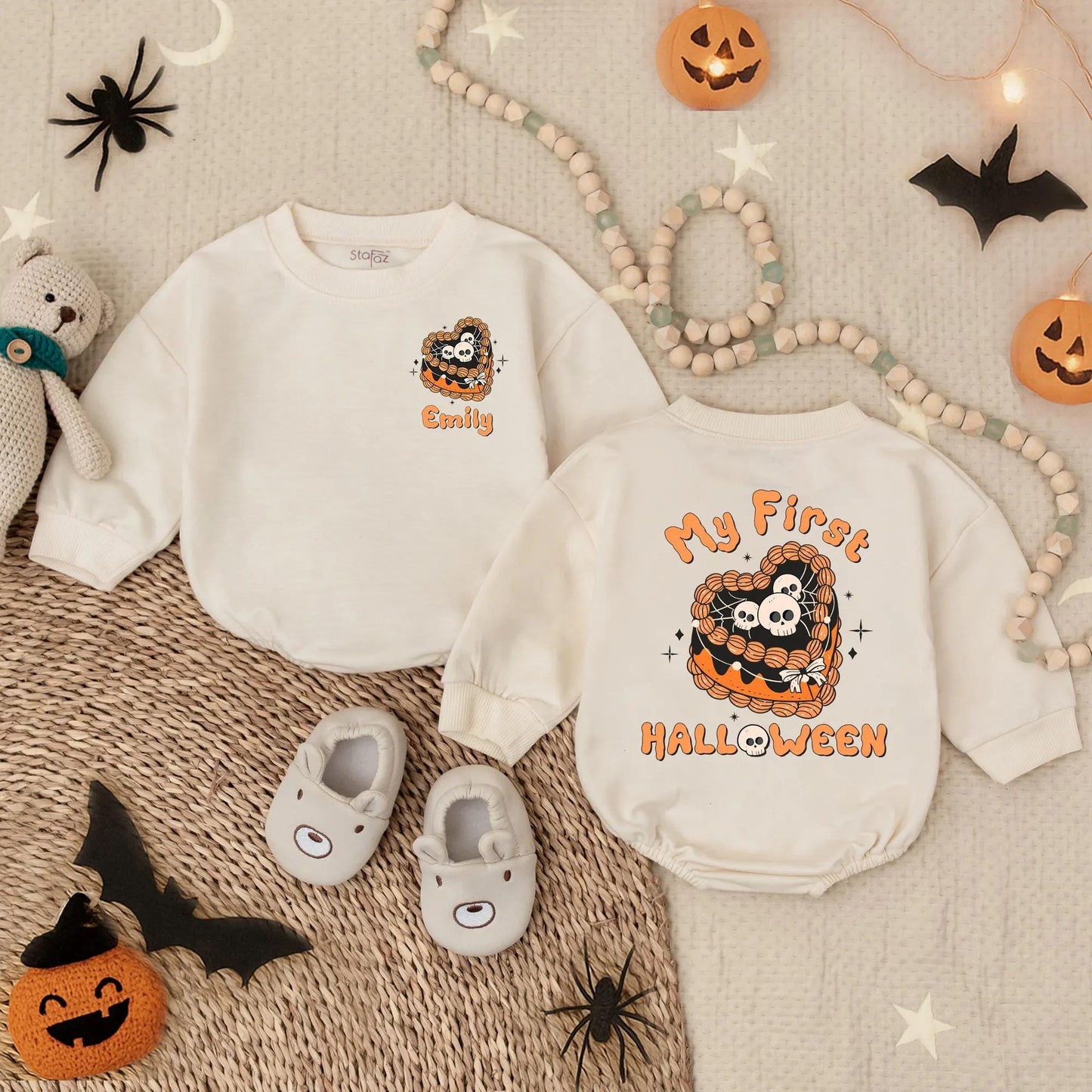 My First Halloween Girly Spooky Cake Bubble Romper Baby Girl Fall Outfit Infant Bodysuit Cute Halloween Costume First Boo Gift