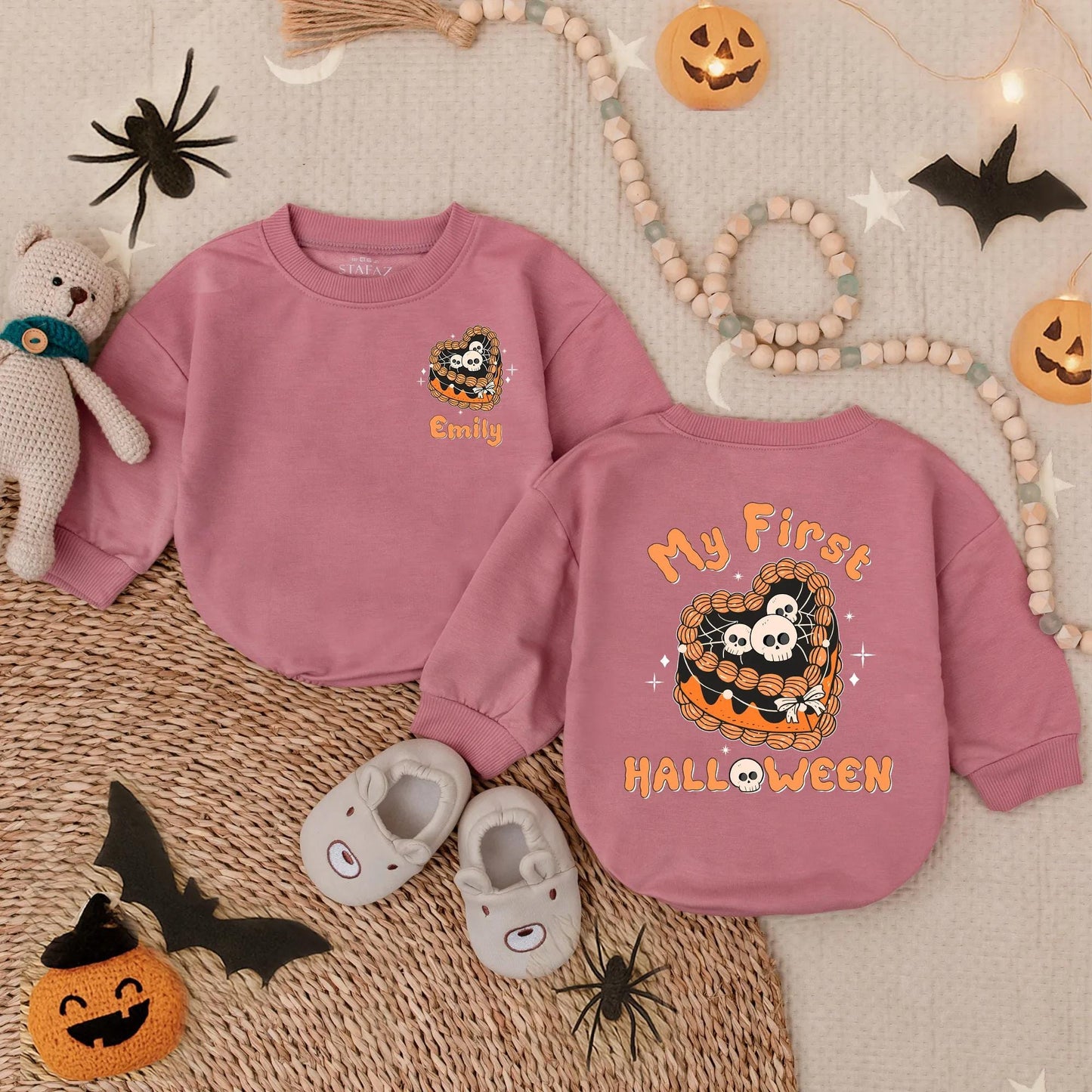 My First Halloween Girly Spooky Cake Bubble Romper Baby Girl Fall Outfit Infant Bodysuit Cute Halloween Costume First Boo Gift