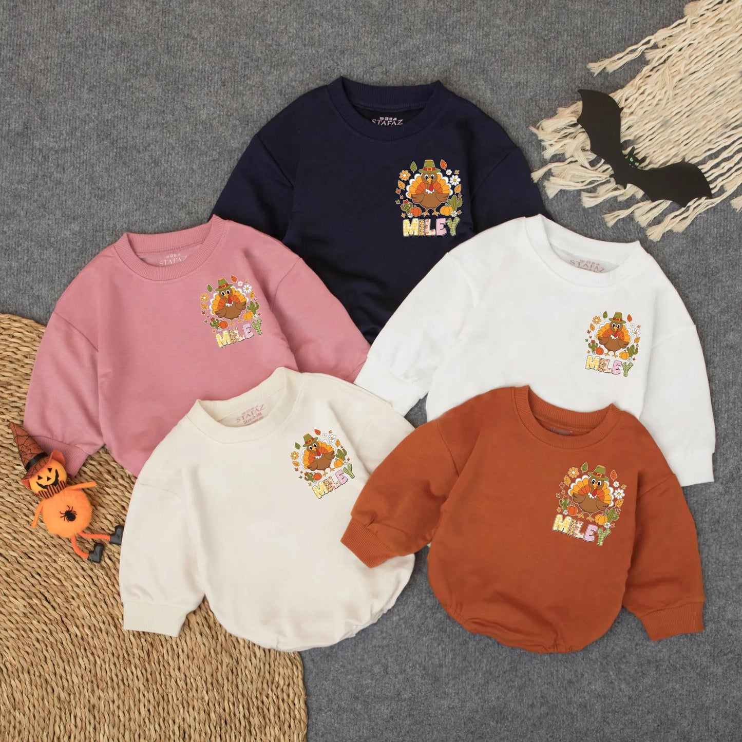Custom Thankful Turkey Floral Baby Girl Romper Personalized Autumn Outfit Infant Bodysuit Toddler Thanksgiving Celebration Clothes