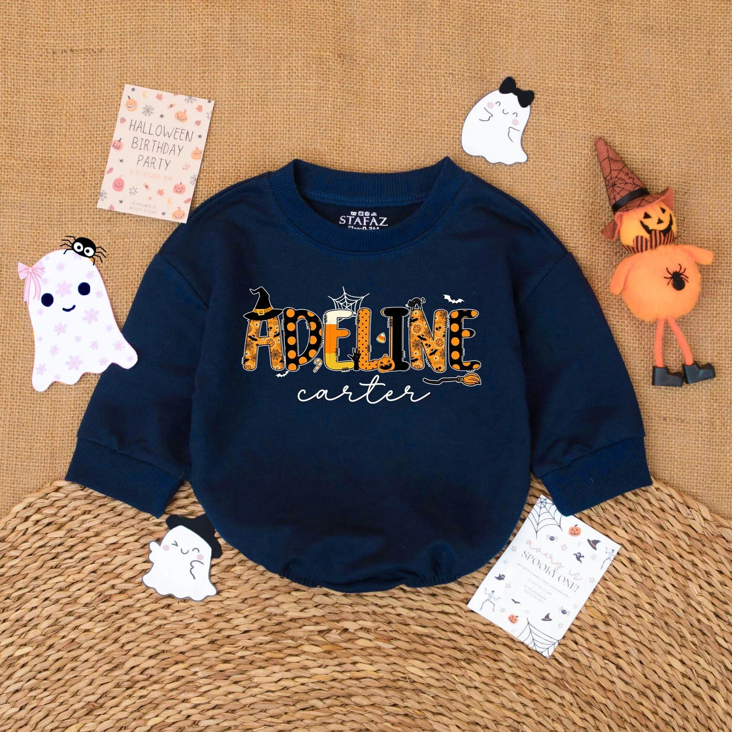 First Halloween Baby Girl Romper Custom Name Ghost Outfit Adorable Spooky Baby Gift for Fall