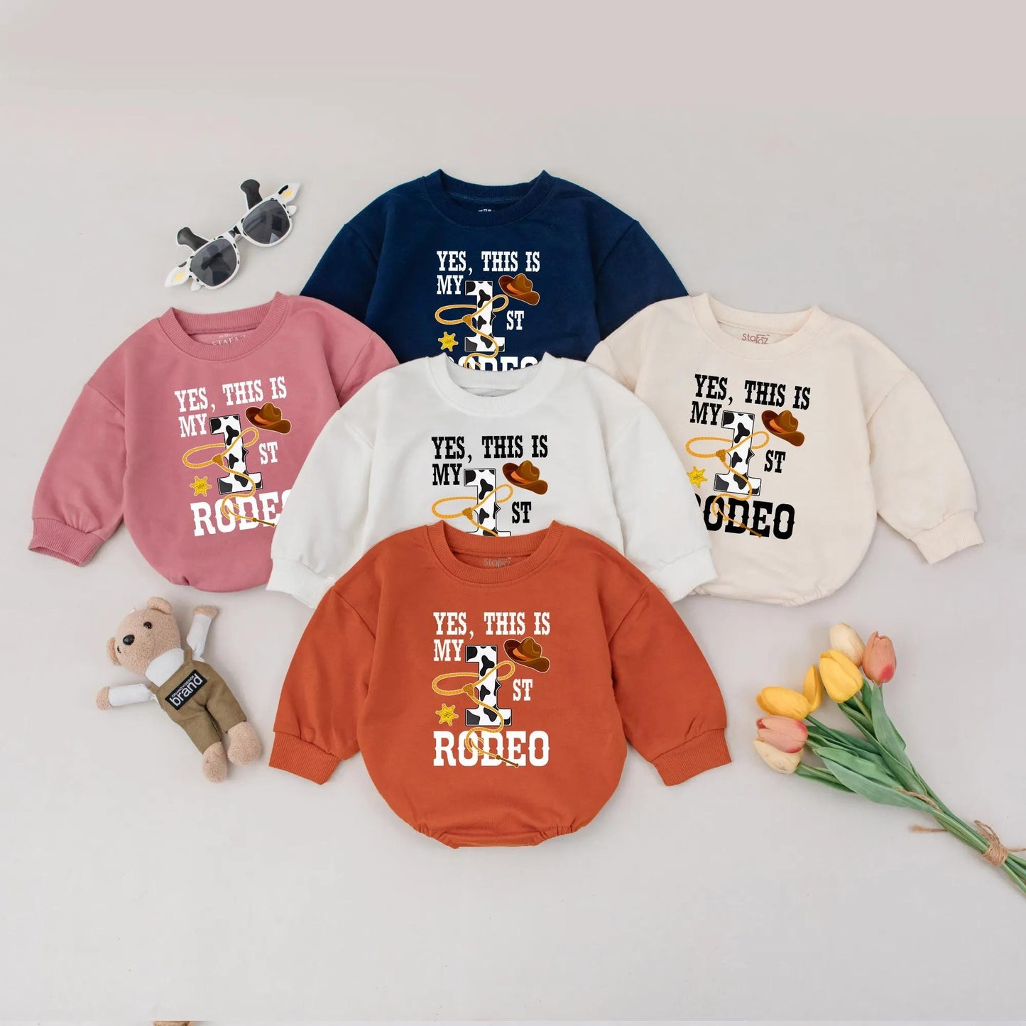 1st Rodeo Baby Boy Romper: Cowboy Birthday Outfit with Cow Print '1' & Lasso Design | Western Theme Bodysuit, First Birthday Gift