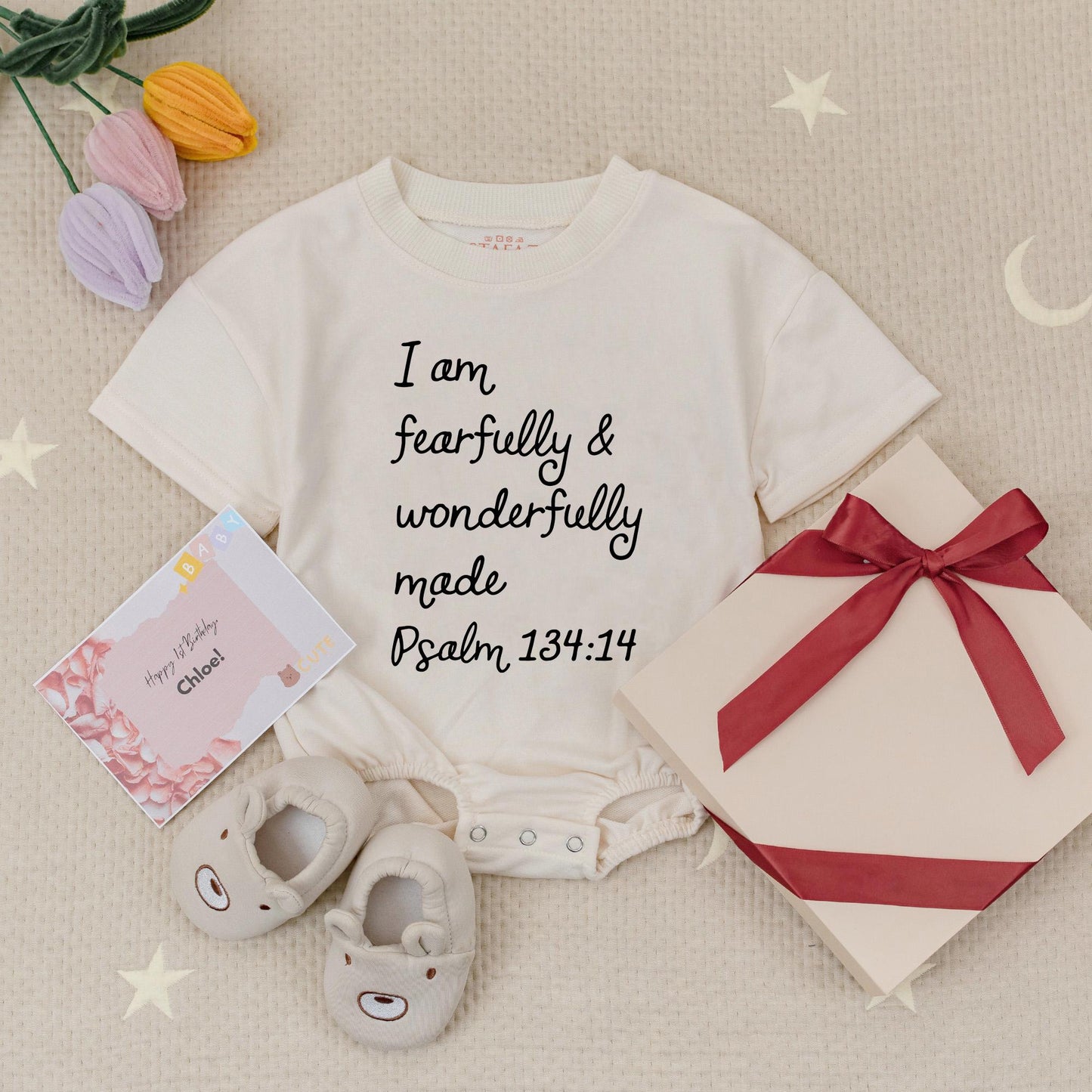 I Am Fearfully & Wonderfully Made Baby Romper, Psalm 139:14 Christian Babysuit, Religious Baby Boy Girl Clothes, Gift