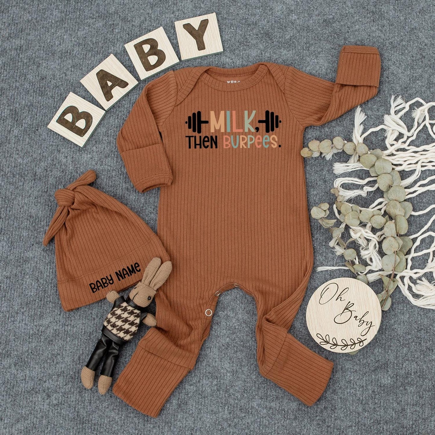 Milk Then Burpees Baby Bodysuit - Funny Workout Bodysuit for Baby Gym Rats, Lifting Baby Clothes, Cute Barbell Design, Newborn Fitness Gift, Infant Outfit