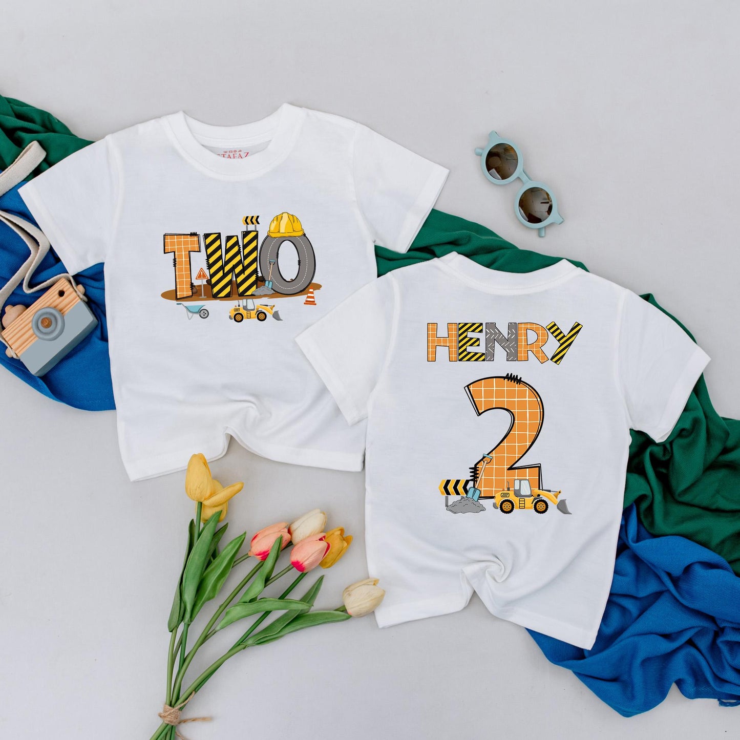 Construction Birthday Boy Shirt Custom Henry Two 2nd Birthday Party Toddler Outfit Fun Vehicle Design Cotton Comfortable Gift Idea
