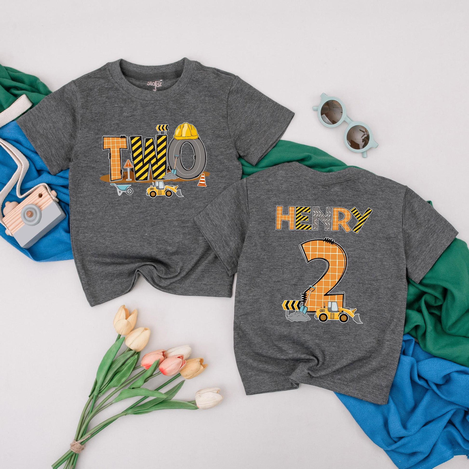 Construction Birthday Boy Shirt Custom Henry Two 2nd Birthday Party Toddler Outfit Fun Vehicle Design Cotton Comfortable Gift Idea