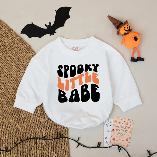 Spooky Little Babe Halloween Romper - Retro Baby Outfit for Fall - Cute Halloween Bodysuit, Bubbly Font, Spooky Season Baby Boy or Girl Clothes 138