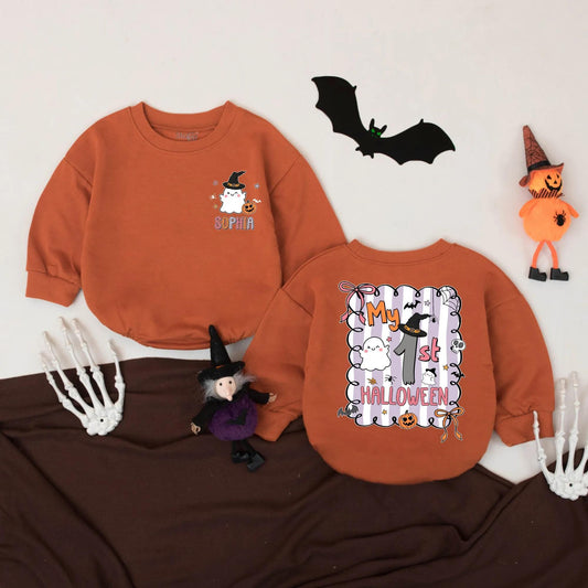 My First Halloween Romper Cute Ghost Pumpkin Outfit Pastel Baby Girl Gift Personalized Name Bodysuit Fall Season Baby Clothes