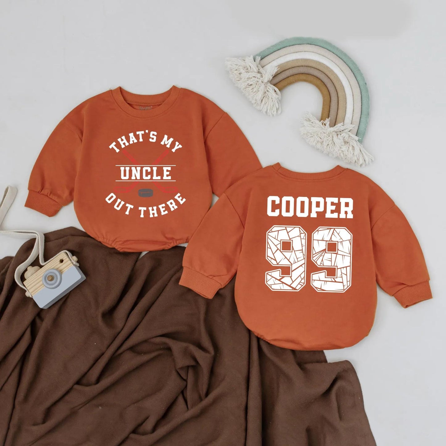 My Uncle's a Hockey Star Romper, Custom #99 Baby Outfit, That's My Uncle Out There Personalized Baby Boy Clothes, Game Day Hockey Gift, Shattered Style