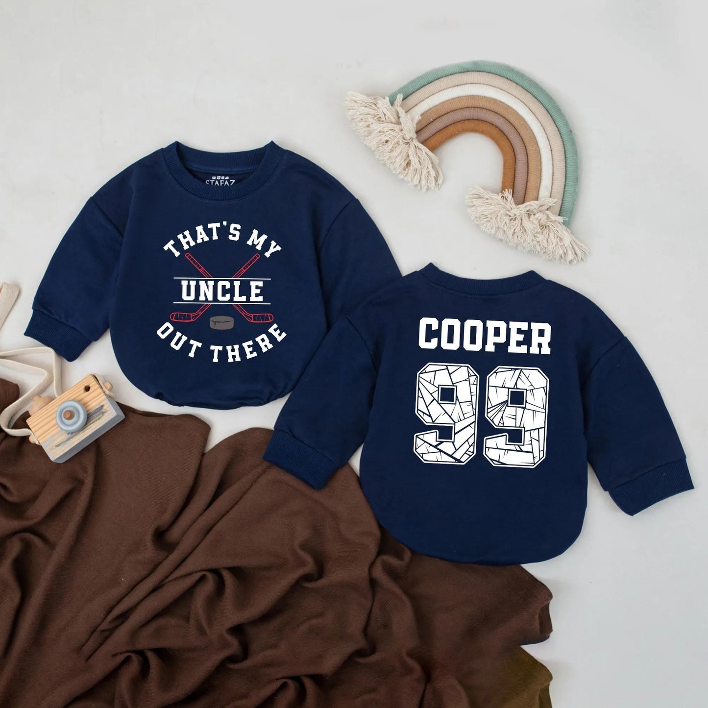 My Uncle's a Hockey Star Romper, Custom #99 Baby Outfit, That's My Uncle Out There Personalized Baby Boy Clothes, Game Day Hockey Gift, Shattered Style