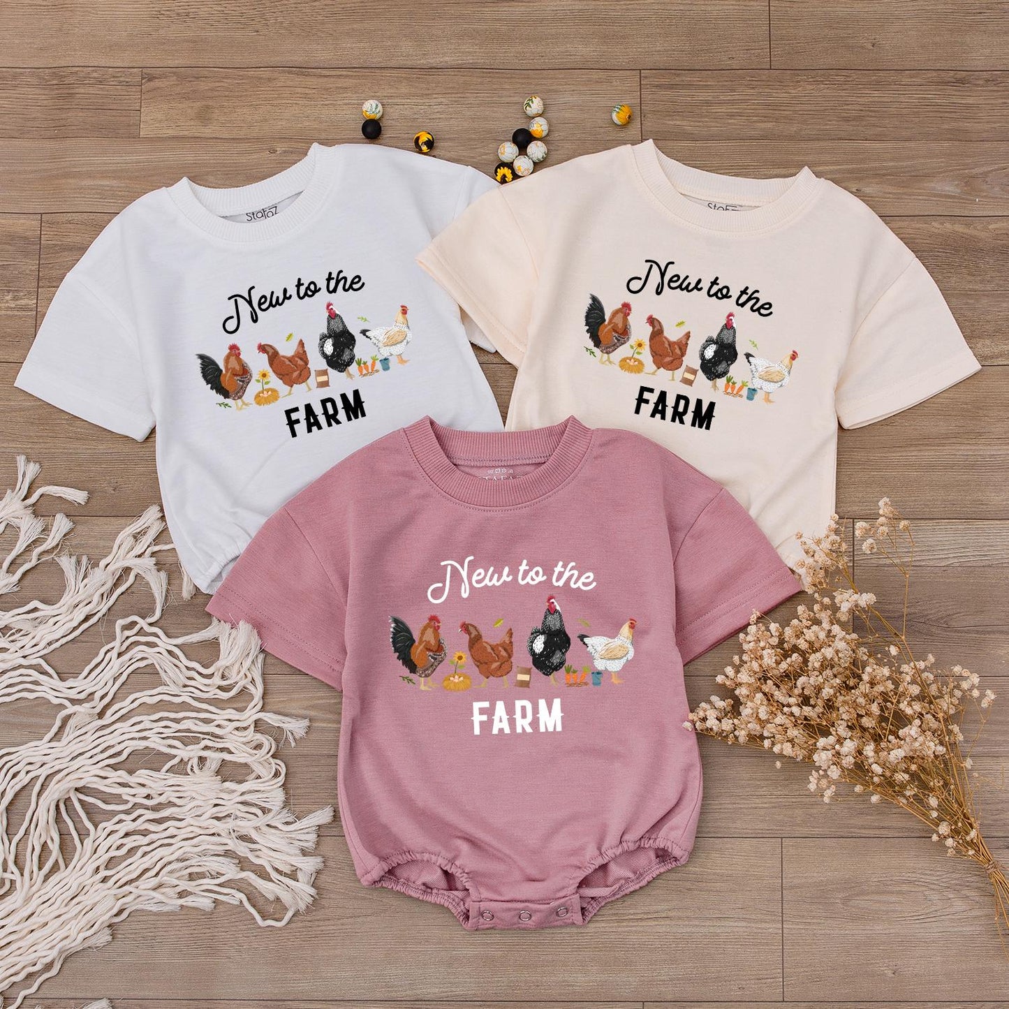 New to the Farm Baby Romper Cute Chicken Design Unisex Outfit Farm Animals Newborn Gift Shower Outfit Soft Cotton Blend Baby Boy or Girl Clothes 136