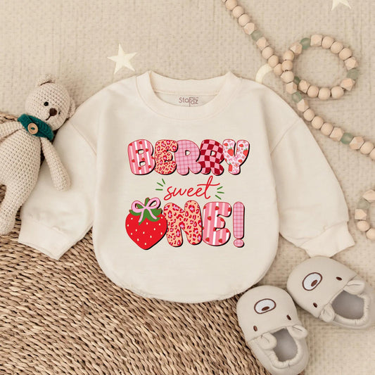 Berry Sweet One Birthday Bubble Romper Baby Girl Personalized Strawberry Cake Smash Outfit First Birthday Gift