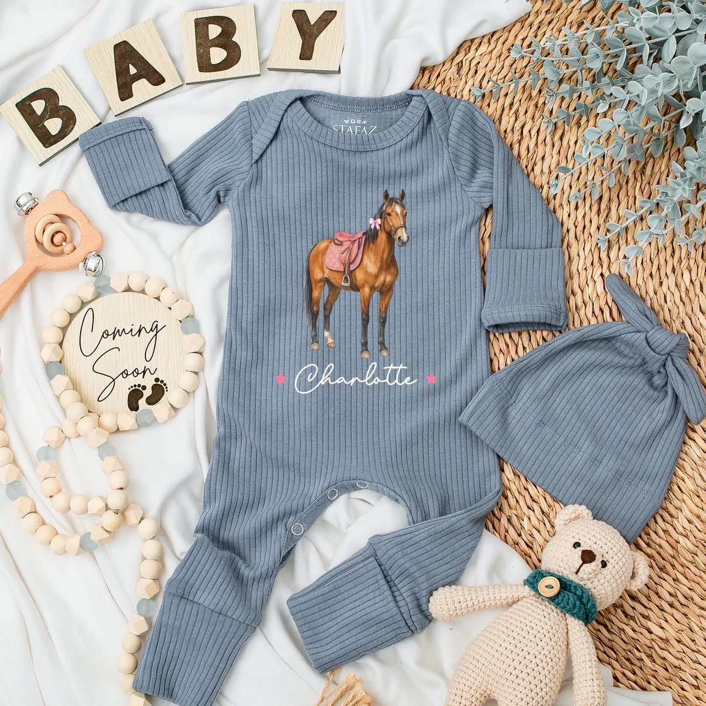 Personalized Horse Baby Girl Bodysuit Cute Pink Western Romper for Newborn Western Baby Girl Clothes Horse Lover Shower Gift