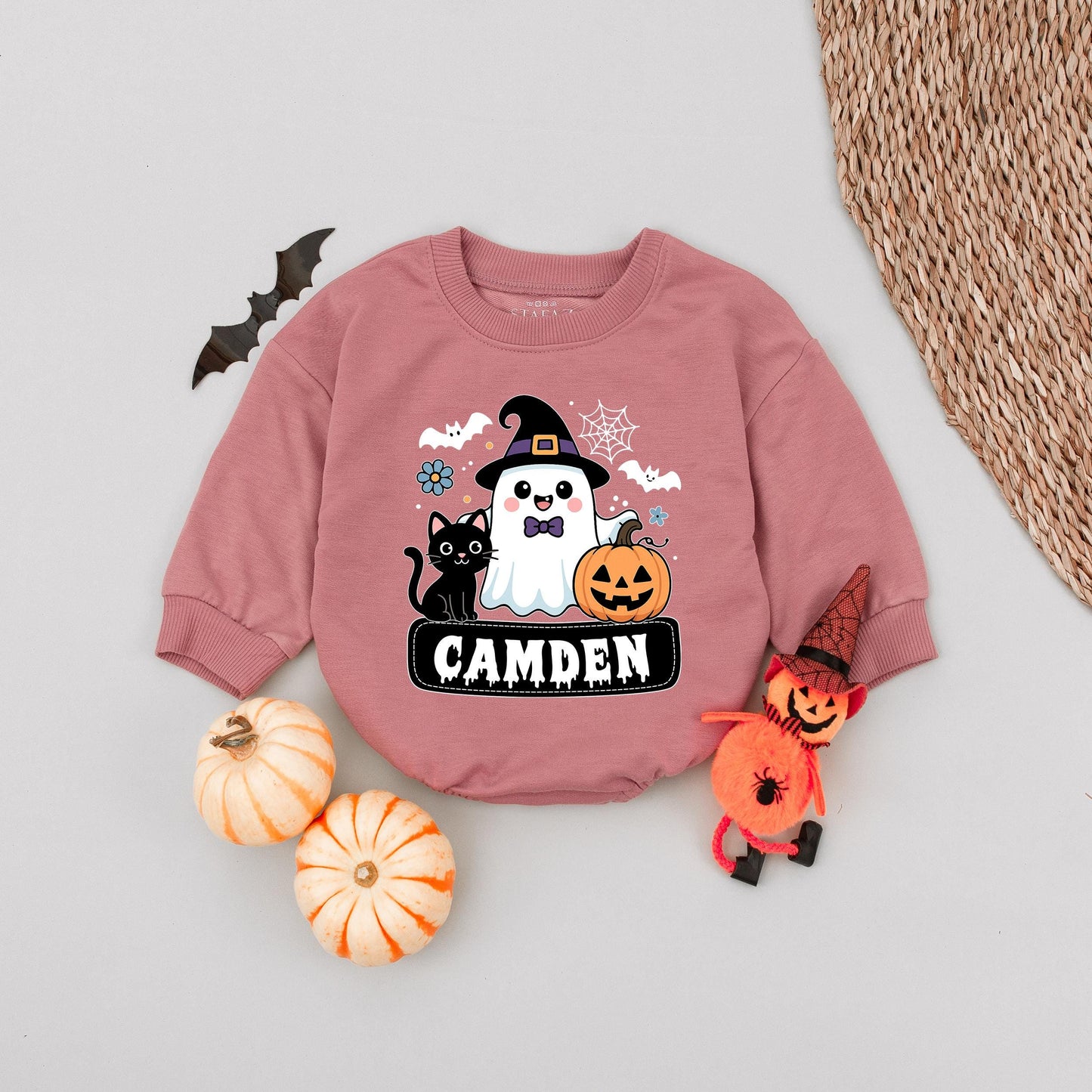 Camden Cute Ghost Halloween Baby Romper Friendly Witch Hat Black Cat Jack-o'-lantern Spooky Season Gift for Infant Boys