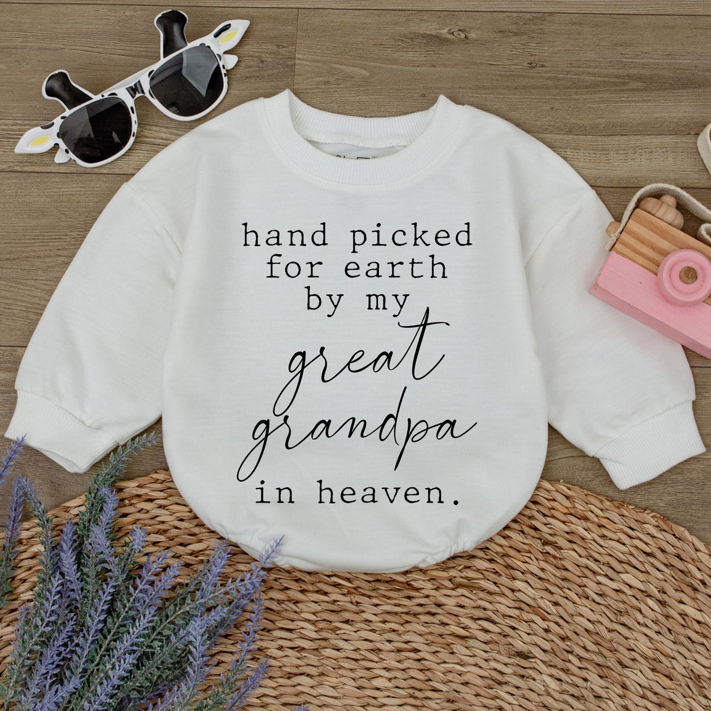 Hand Picked for Earth Baby Romper, Great Grandpa in Heaven Baby Bodysuit Newborn Gift, Custom Baby Clothes, Baby Shower