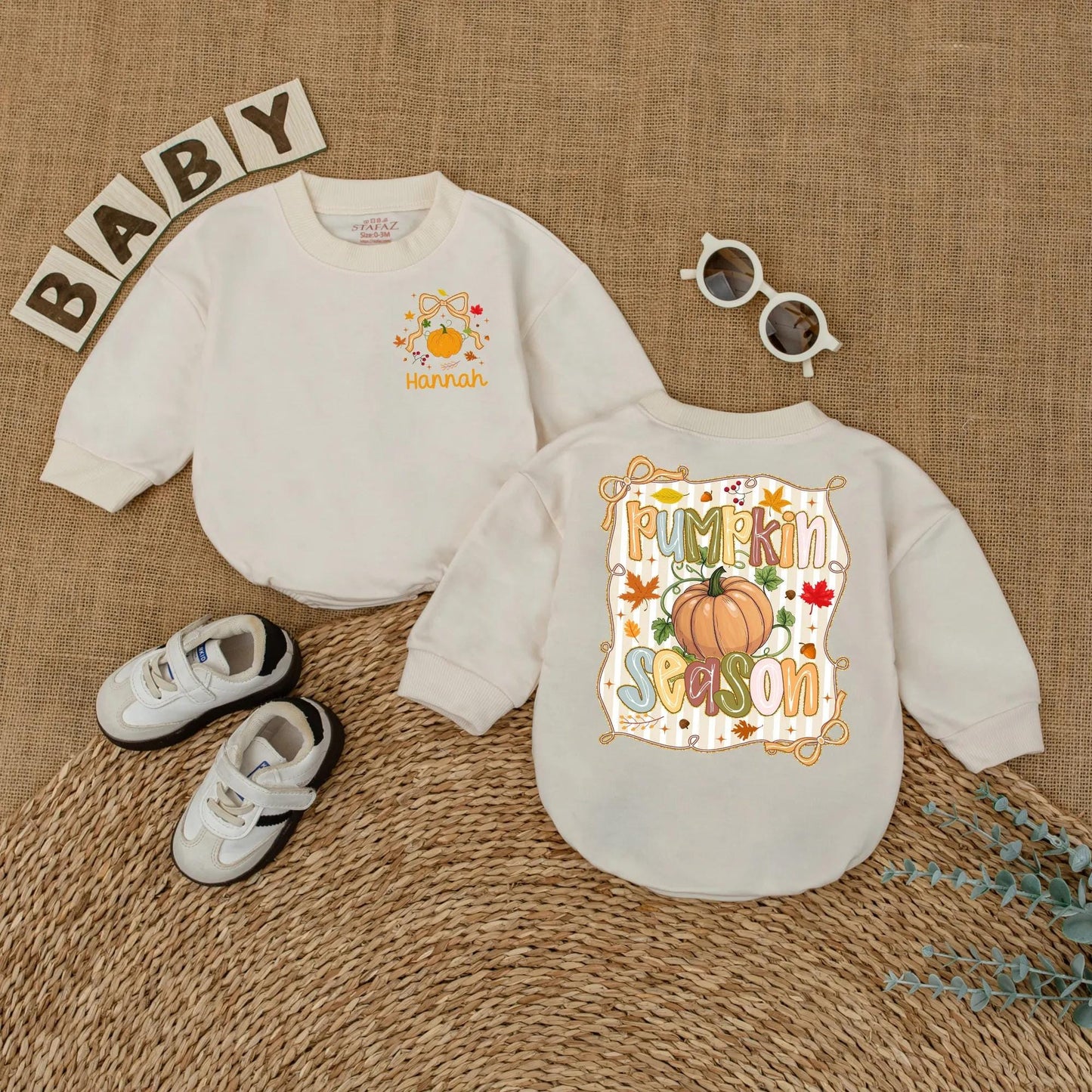 Personalized Pumpkin Season Bubble Romper Cute Fall Baby Girl Bodysuit Sweet Thanksgiving Outfit Little Pumpkin Patch Gift