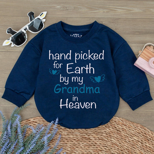 Hand Picked for Earth Baby Romper Newborn Bodysuit Grandma in Heaven Gift Sweet Blue Heart Wing Design