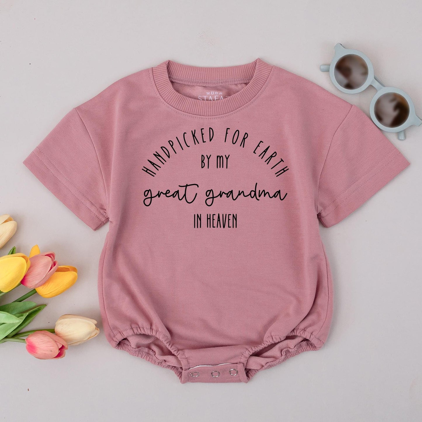 Custom Baby Bodysuit Handpicked for Earth by My Great Grandma in Heaven Sentimental Newborn Romper Perfect Shower Gift Black