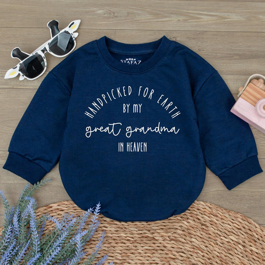 Custom Baby Bodysuit Handpicked for Earth by My Great Grandma in Heaven Sentimental Newborn Romper Perfect Shower Gift Black