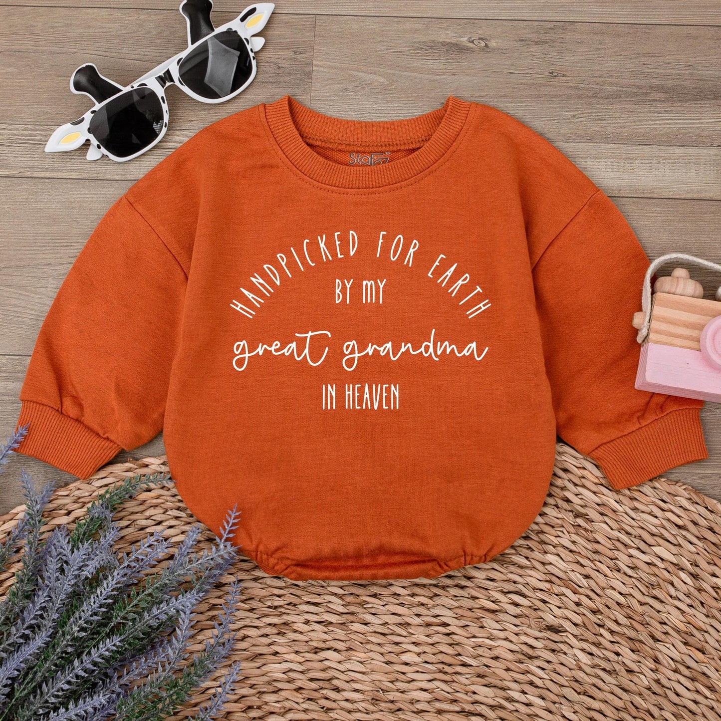 Custom Baby Bodysuit Handpicked for Earth by My Great Grandma in Heaven Sentimental Newborn Romper Perfect Shower Gift Black