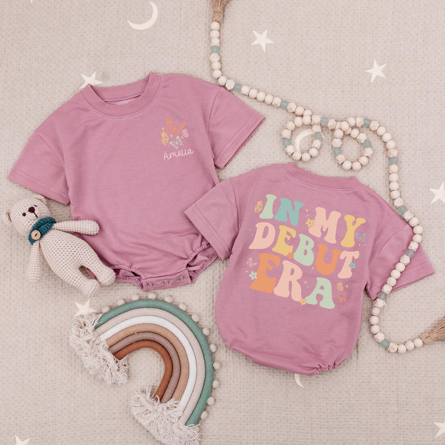 Custom Debut Era Romper for Baby Personalized Name Retro Natural One Birthday Outfit Shower Gift