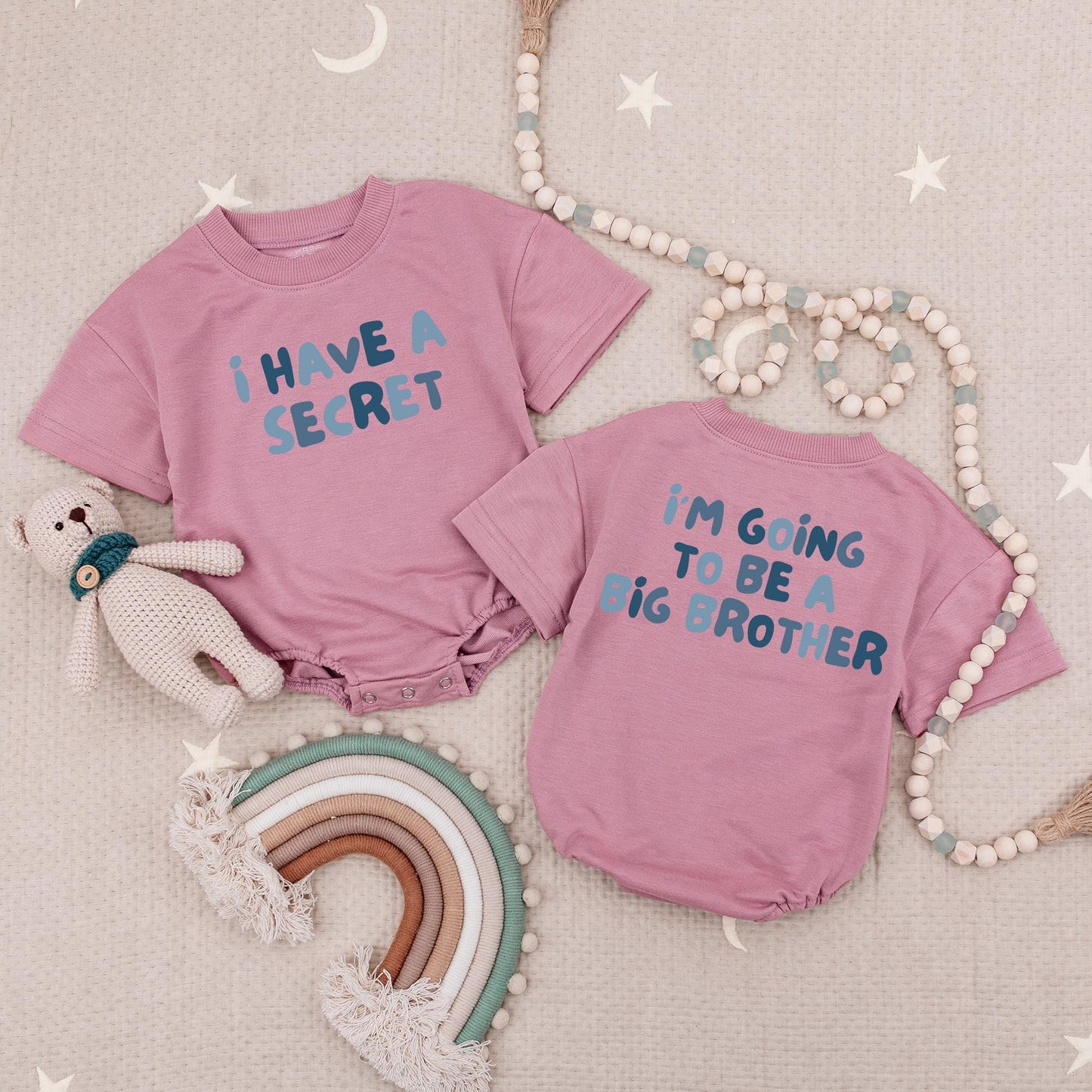 I Have A Secret Big Brother Announcement Bubble Romper Blue Two Tone Cotton Baby Shower Gift