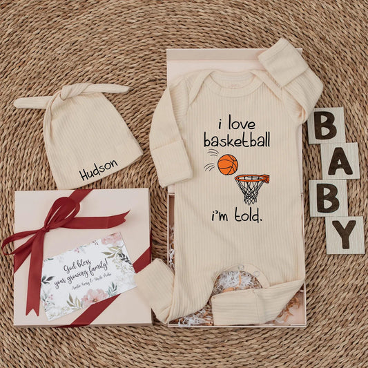 Cute I Love Basketball I'm Told Baby Bodysuit Playful Hand-Drawn Orange Basketball Design Newborn Boy Fan Shower Gift Coming Home