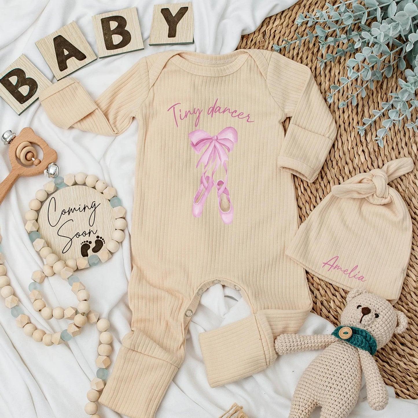 Personalized Tiny Dancer Baby Bodysuit with Pink Ballet Shoes Cute Newborn Outfit for Baby Girls Ideal Gift for Ballerina Moms 138 Chars