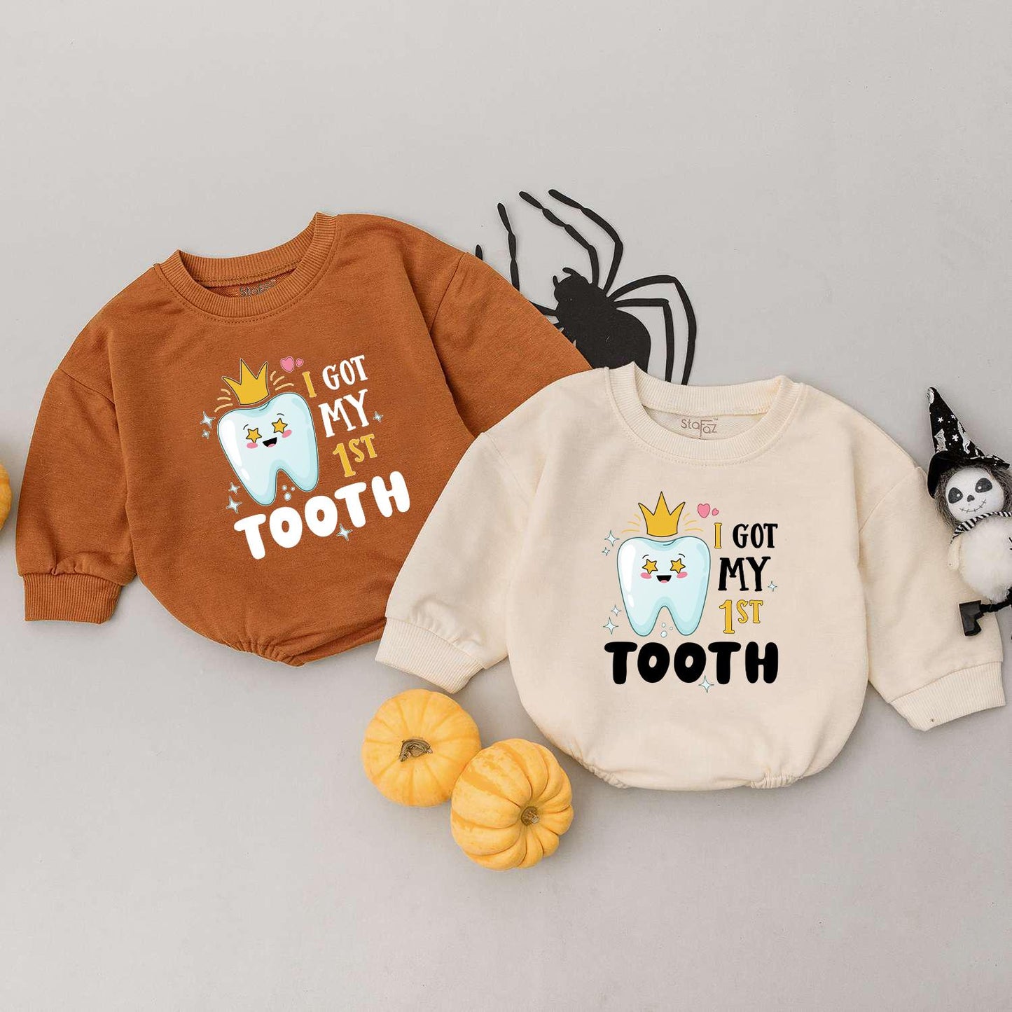 My First Tooth Outfit! Crowned Tooth Baby Bodysuit – I Got My 1st Tooth Celebration Romper, Cute Milestone Gift for Boy or Girl, Sparkling Star Design, Party Clothes (139 chars)