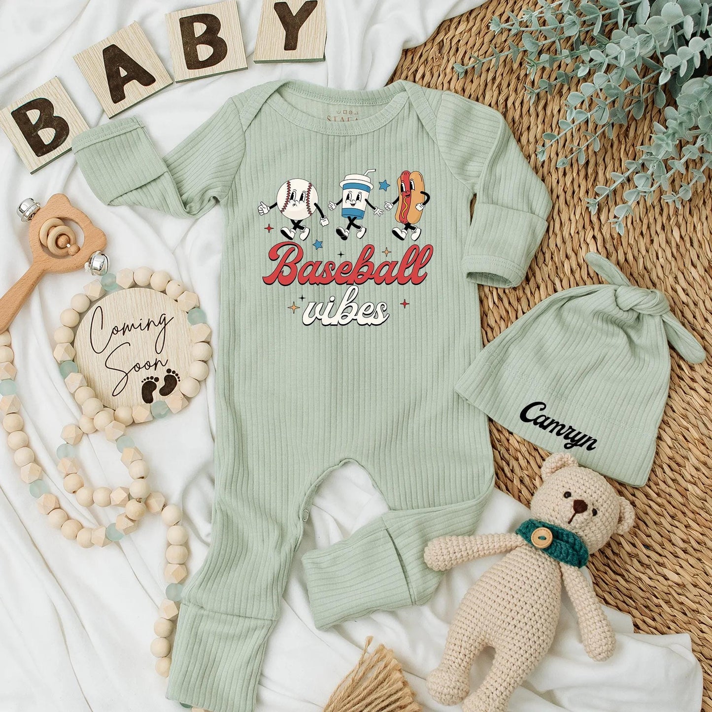 Baseball Vibes Baby Bodysuit: Game Day Newborn Outfit with Cartoon Characters & Retro Font! Cute Baseball Romper, Sport Fan Gift, Comfy Cotton Clothes