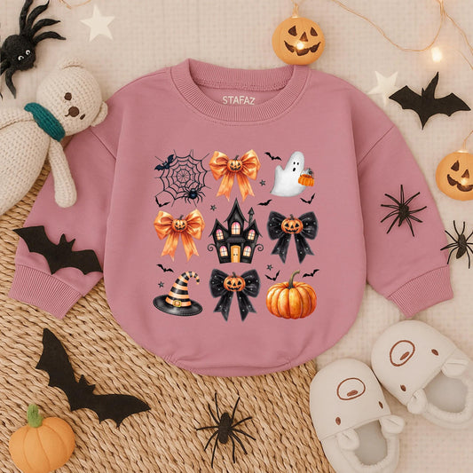 Preppy Halloween Bubble Romper for Baby Girls Ghost Pumpkin Costume Cute Toddler Outfit Fall Baby Clothes Spooky Gift