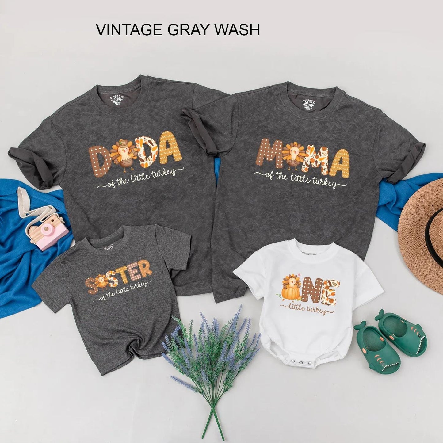 One Little Turkey First Birthday Shirt Adorable Fall Pumpkin Turkey Design Family Matching Thanksgiving Outfit