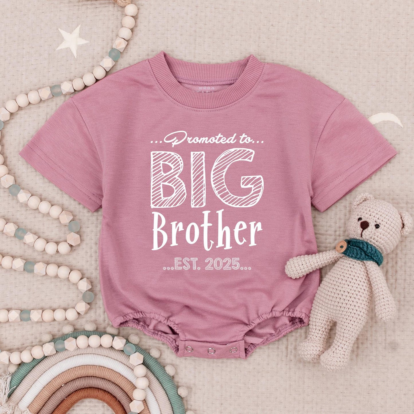Promoted to Big Brother Est 2025 & Little Brother Baby Romper Set Matching Siblings New Baby Announcement Outfit