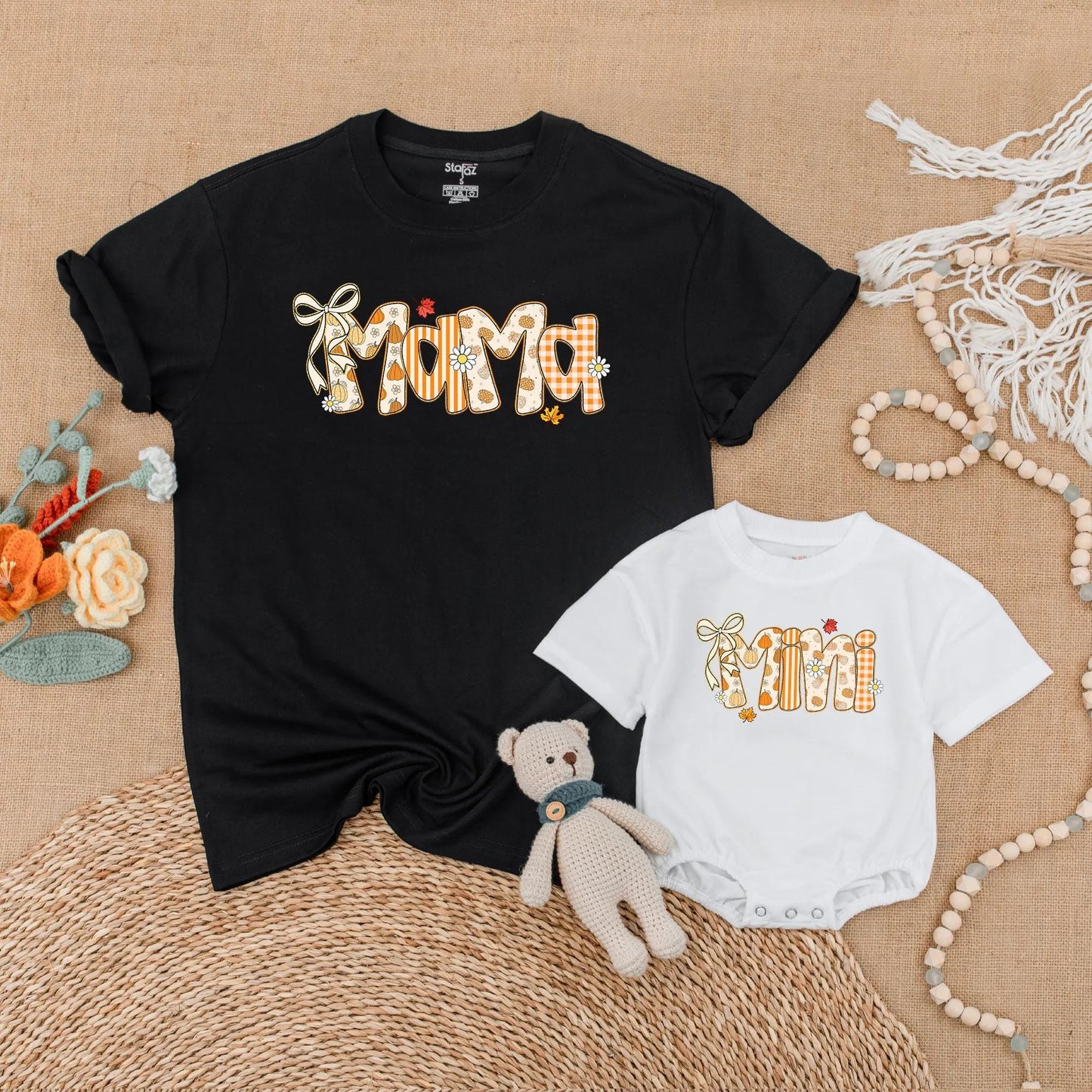 Mama and Mini Matching Fall Pumpkin Romper for Baby Girl Sweet Autumn Thanksgiving Family Photo Outfits Cute Gift